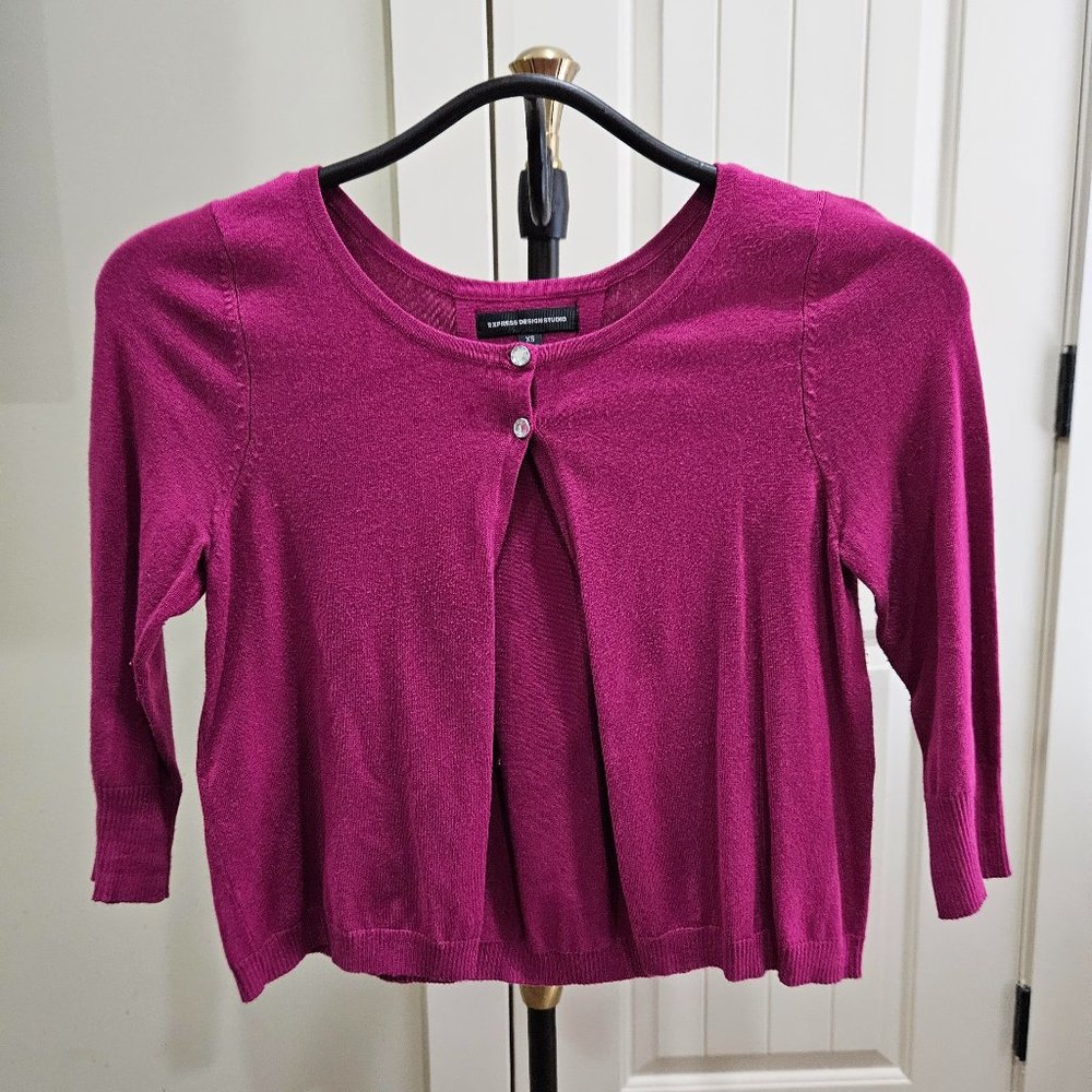 Fuchsia Cropped Cardigan with Rhinestone Buttons